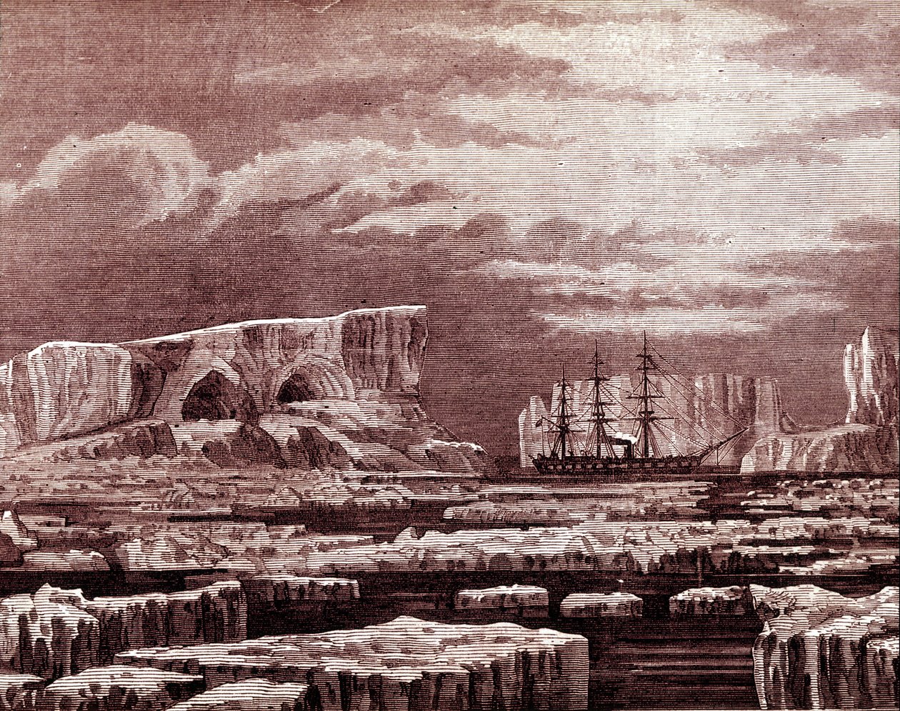 Le bateau Challenger au milieu des icebergs - Unknown artist
