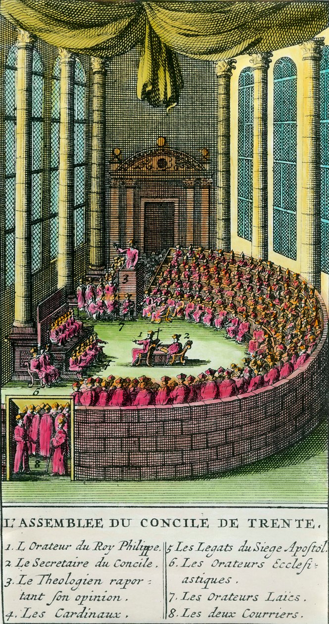 Le Concile de Trente. Illustration avec la description des membres présents à l