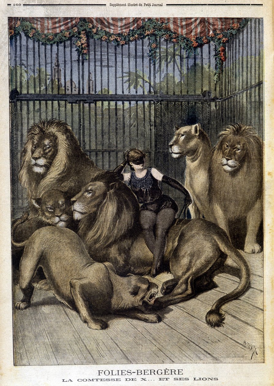 La Comtesse de X... et ses lions au spectacle des Folies Bergère à Paris. Dans Le petit Journal, le 19/05/1895. - Unknown artist