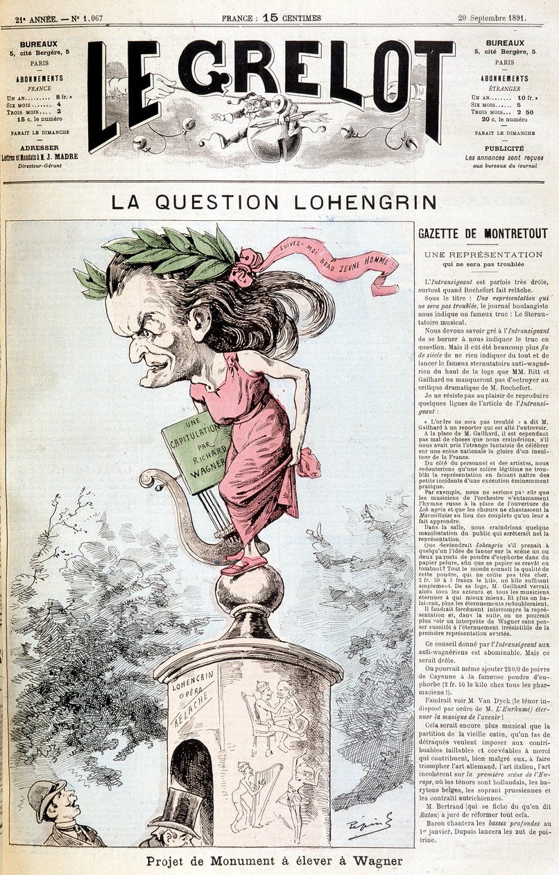 La question Lohengrin : Projet de monument à élever à Wagner - dans « Le Grelot » du 20/09/1891 - Unknown artist