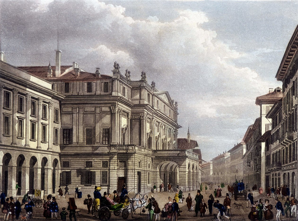 Le Teatro alla Scala à Milan au début du 19ème siècle. Gravure de l