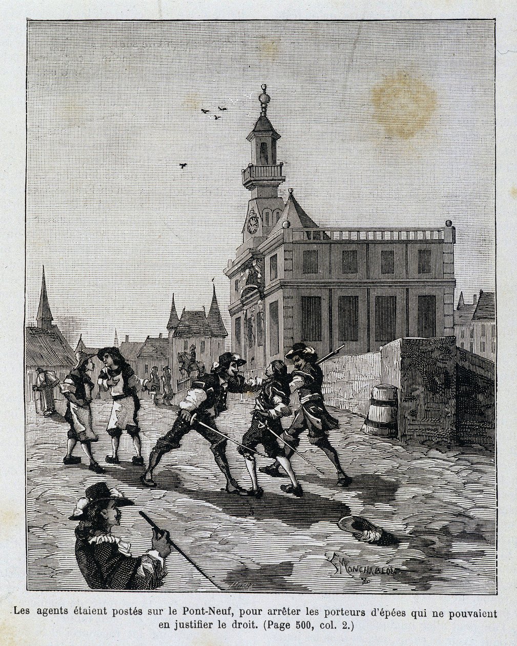 Les agents étaient postés sur le Pont Neuf, pour arrêter ceux qui ne pouvaient pas justifier leur droit - Unknown artist