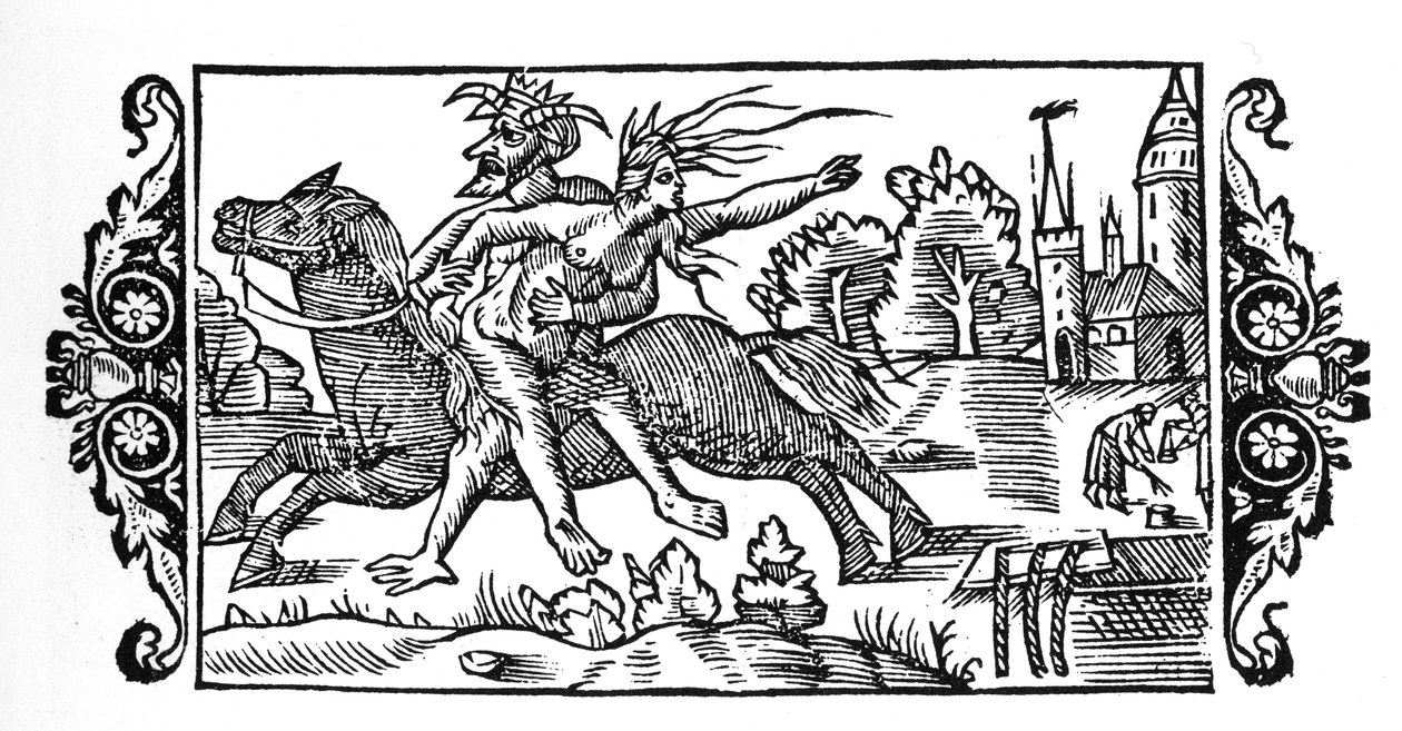 Le diable portant une sorcière - dans "Historia de Gentibus Septentrionalibus" par Olaus Magnus, Rome 1555 - Unknown artist