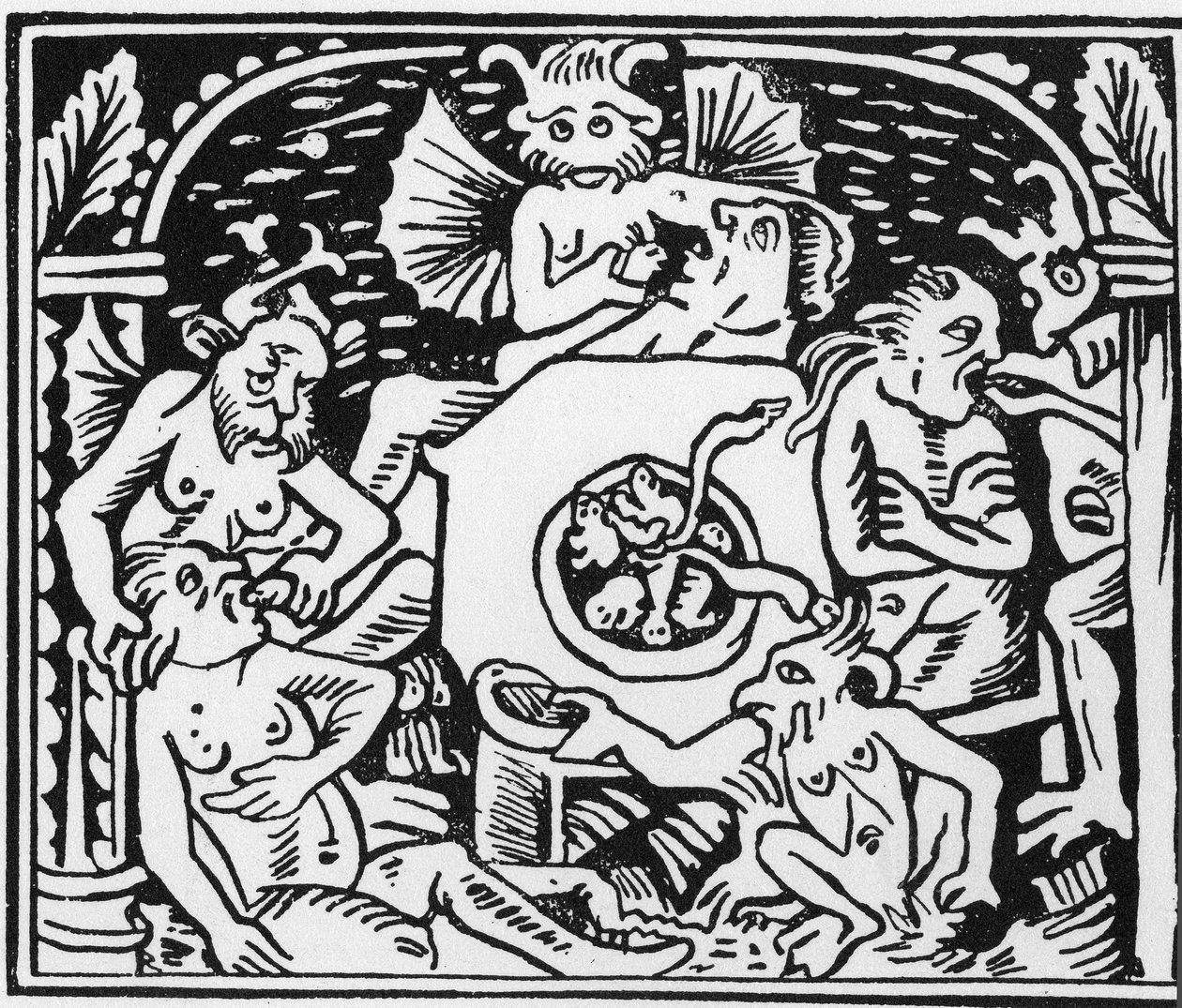 Les diables tourmenteurs forcent les gloutons à manger des crapauds et des serpents - « Grand Calendrier et Compost des Bergers », Lyon - Unknown artist