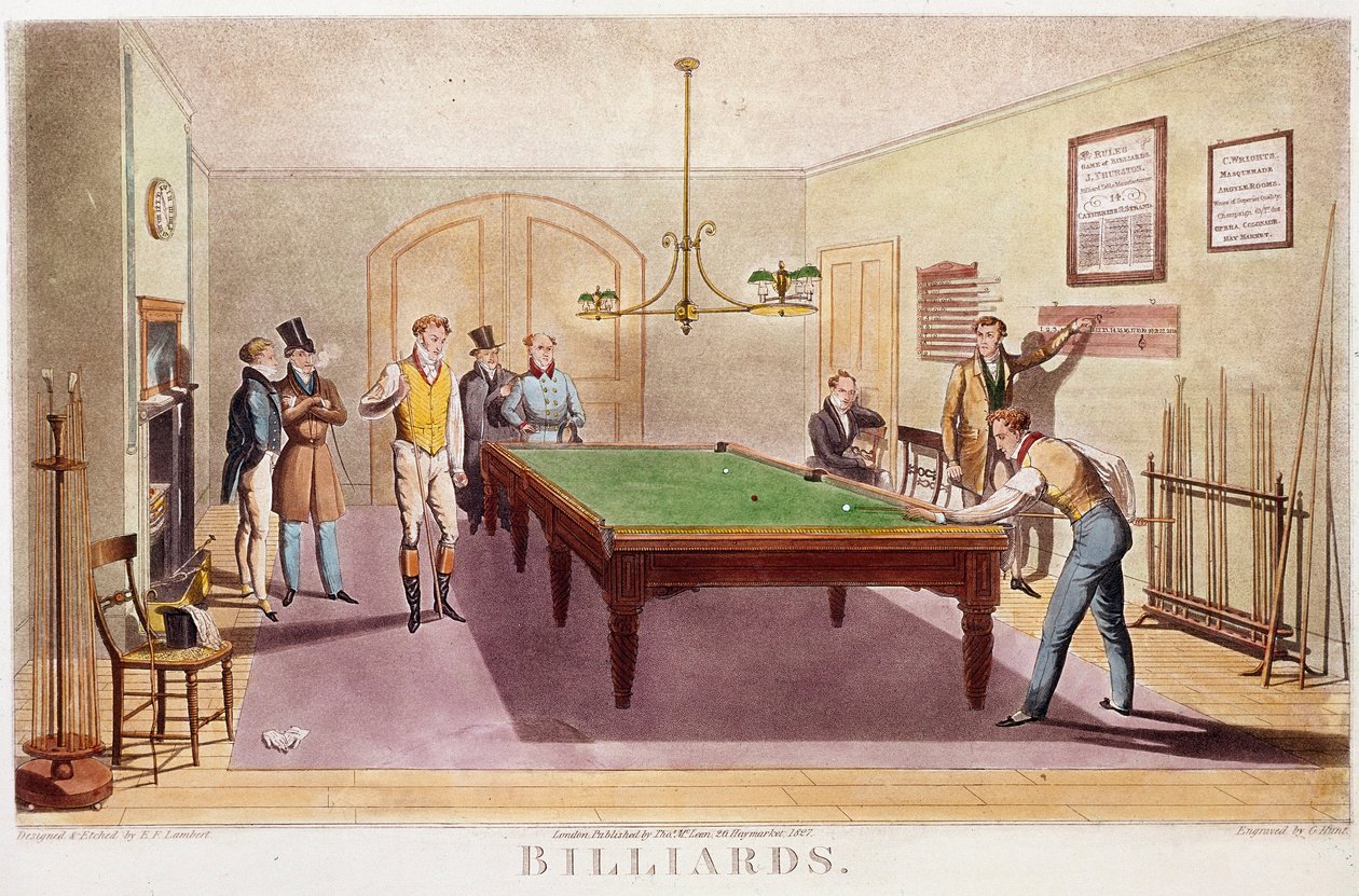 Le jeu de billard. Gravure de 1827. Collection privée - Unknown artist