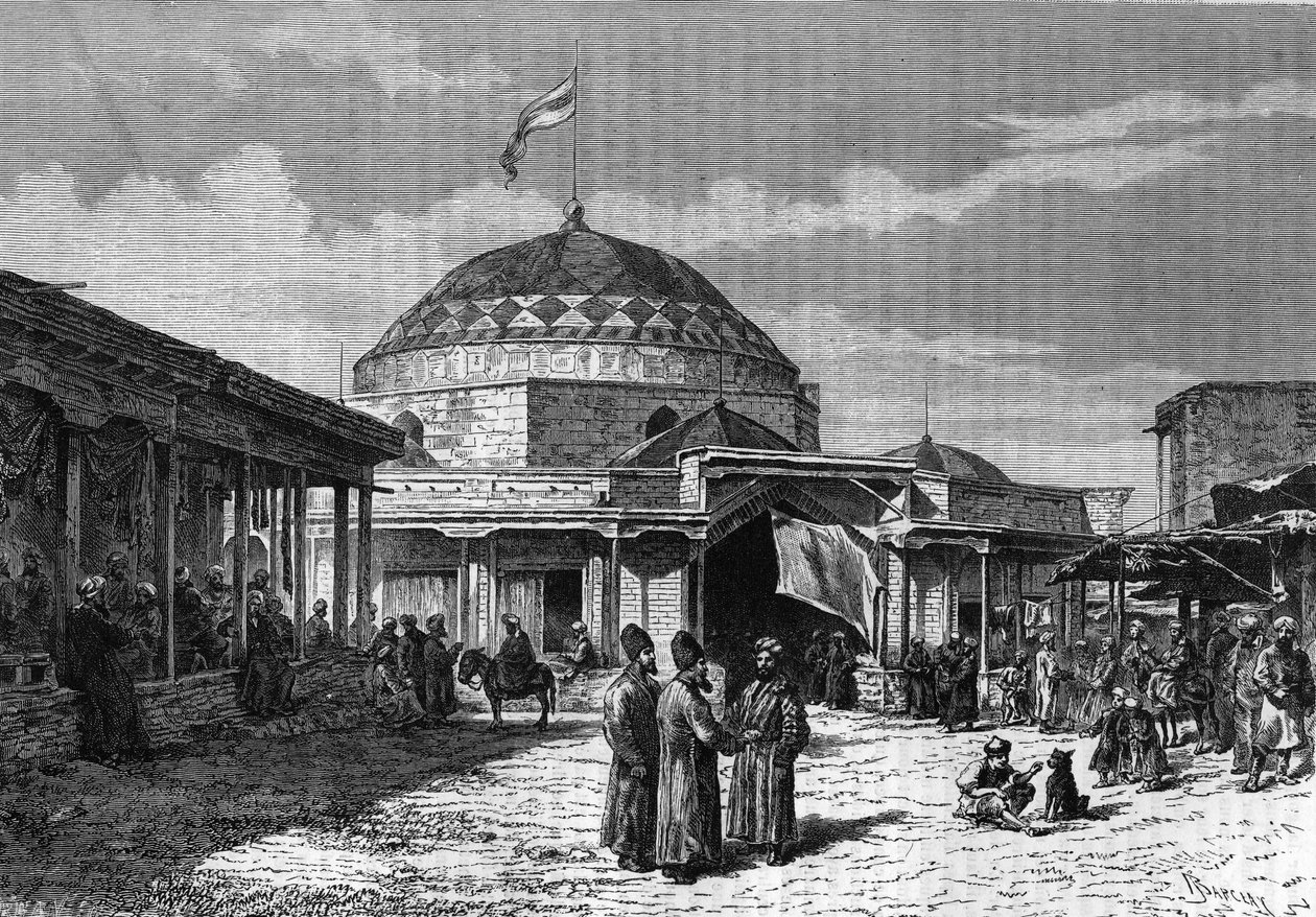 Le grand bazar de Samarkand (Samarqand ou Samarcande) en Ouzbékistan au XIXe siècle. Gravure dans « Le Journal de la Jeunesse » de 1888 - Unknown artist
