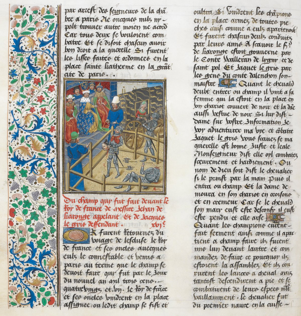 Le combat judiciaire de Jacques le Gris et Jean de Carrouges. Bordure florale. - Unknown artist