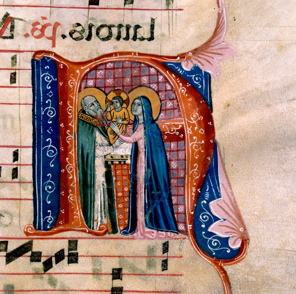 La lettre "N" avec une représentation de la Présentation au Temple : f.36v de l