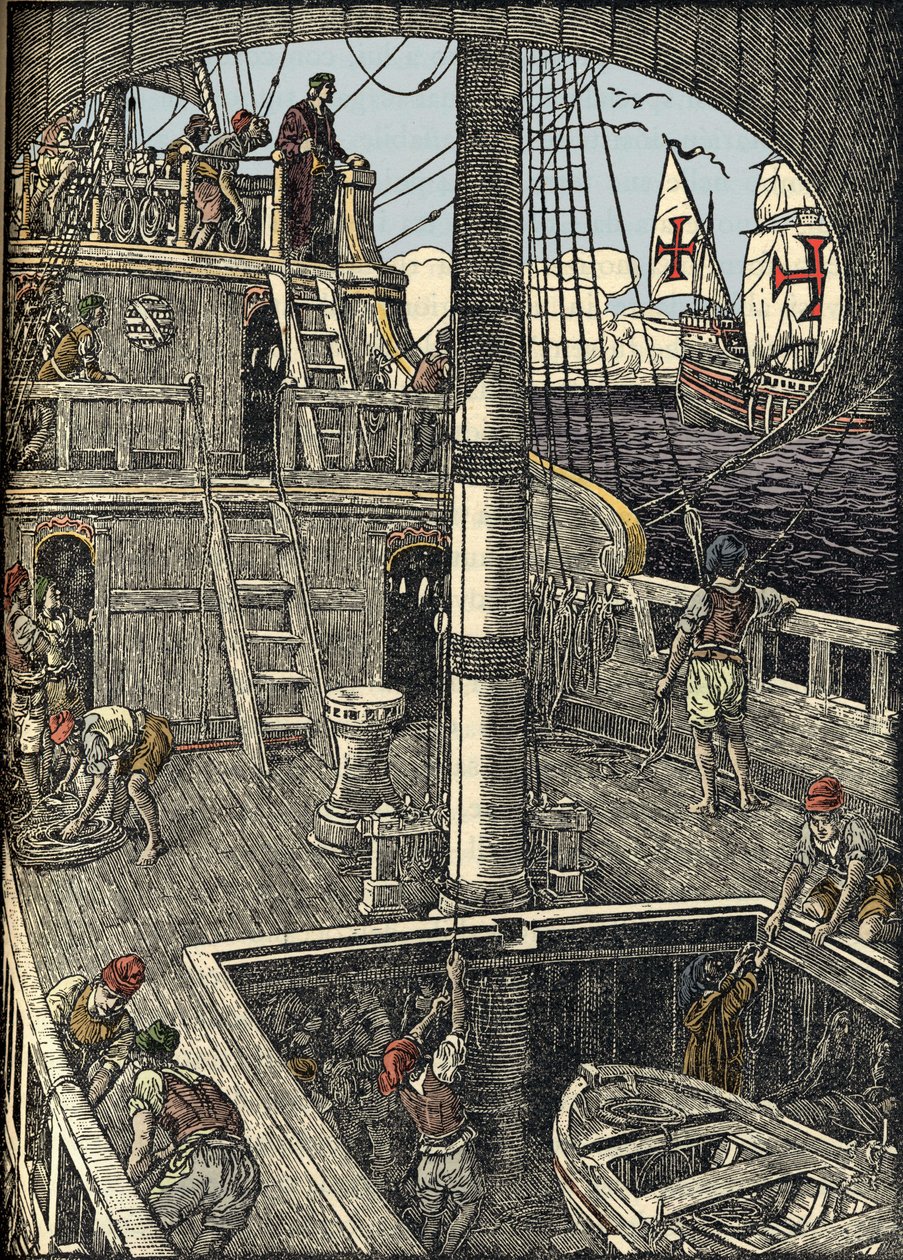 Le navigateur Christophe Colomb (1451-1506) à bord de sa caravelle. - Unknown artist