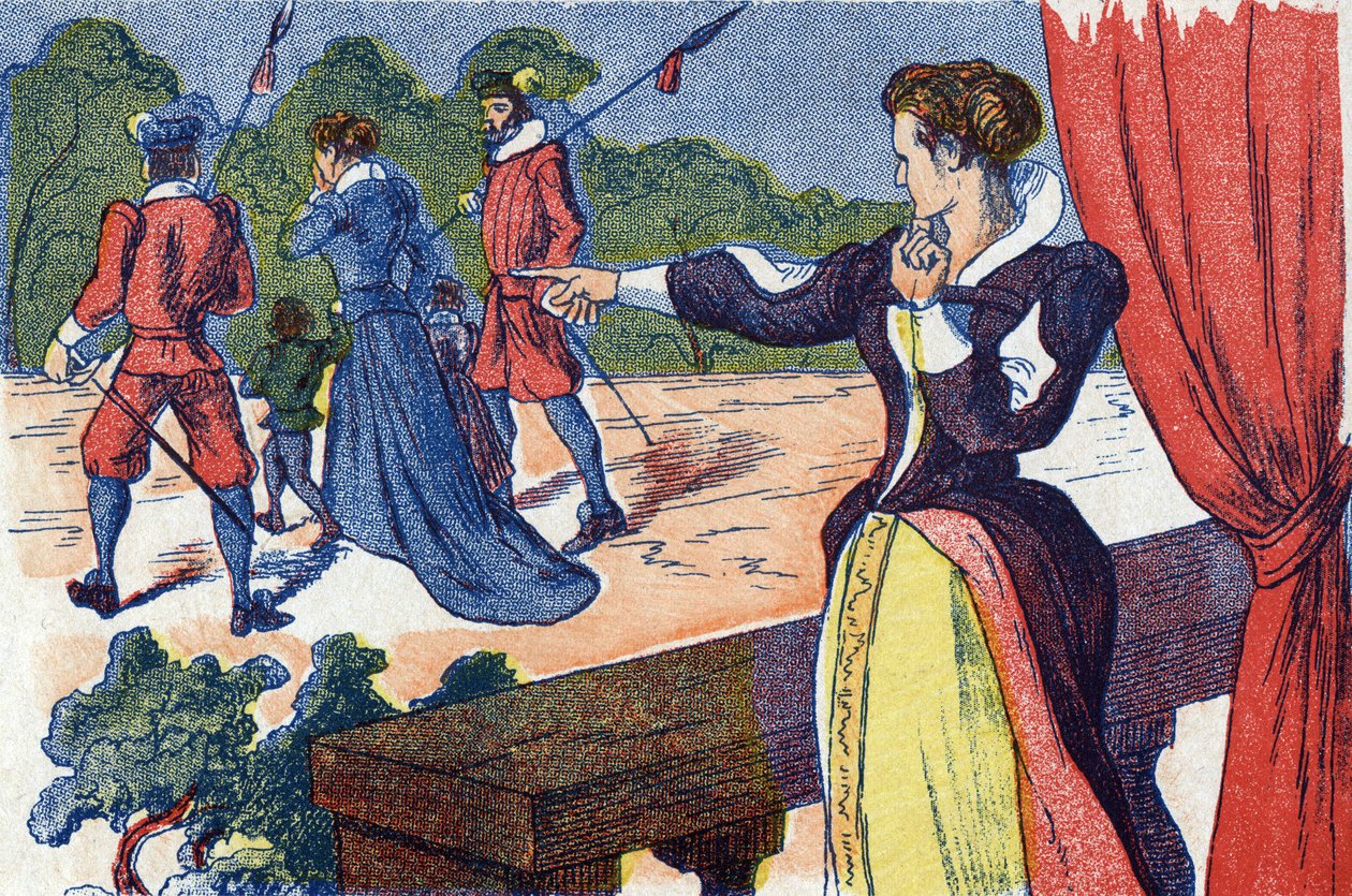 La reine mère fait enfermer la reine et ses enfants. Illustration anonyme pour « La Belle au bois dormant », conte de Charles Perrault (1628-1703), écrivain français. Imagerie Marcel Vagne, Jarville Nancy, fin du XIXe siècle. - Unknown artist