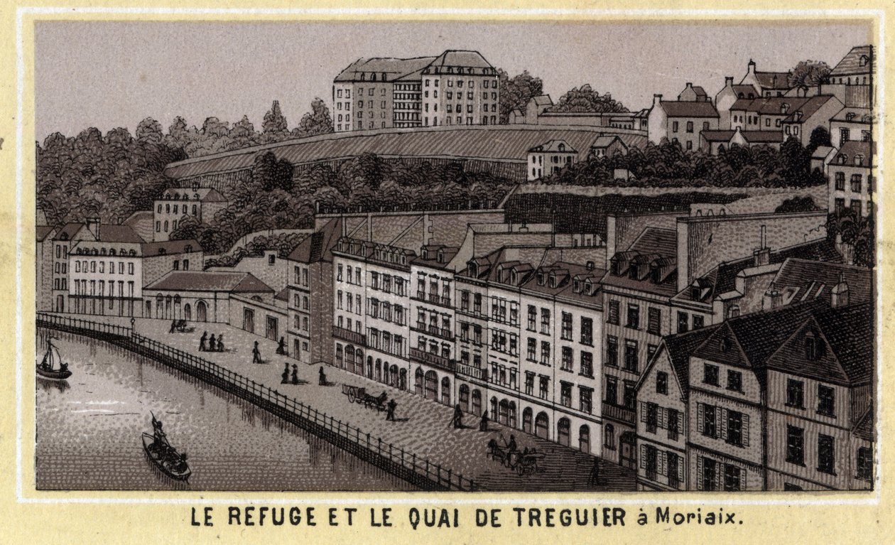 Le refuge et le quai de Tréguier à Morlaix (Finistère, région Bretagne). Chromolithographie de la fin du XIXe siècle - Unknown artist