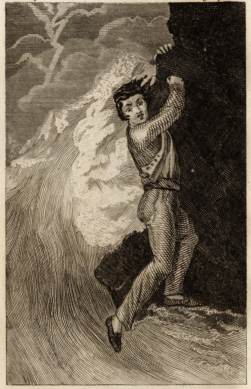 Le naufrage de Robinson Crusoé, gravure insérée dans « Les aventures de Robinson Crusoé » de Daniel Defoe (1660-1731), édition la librairie d