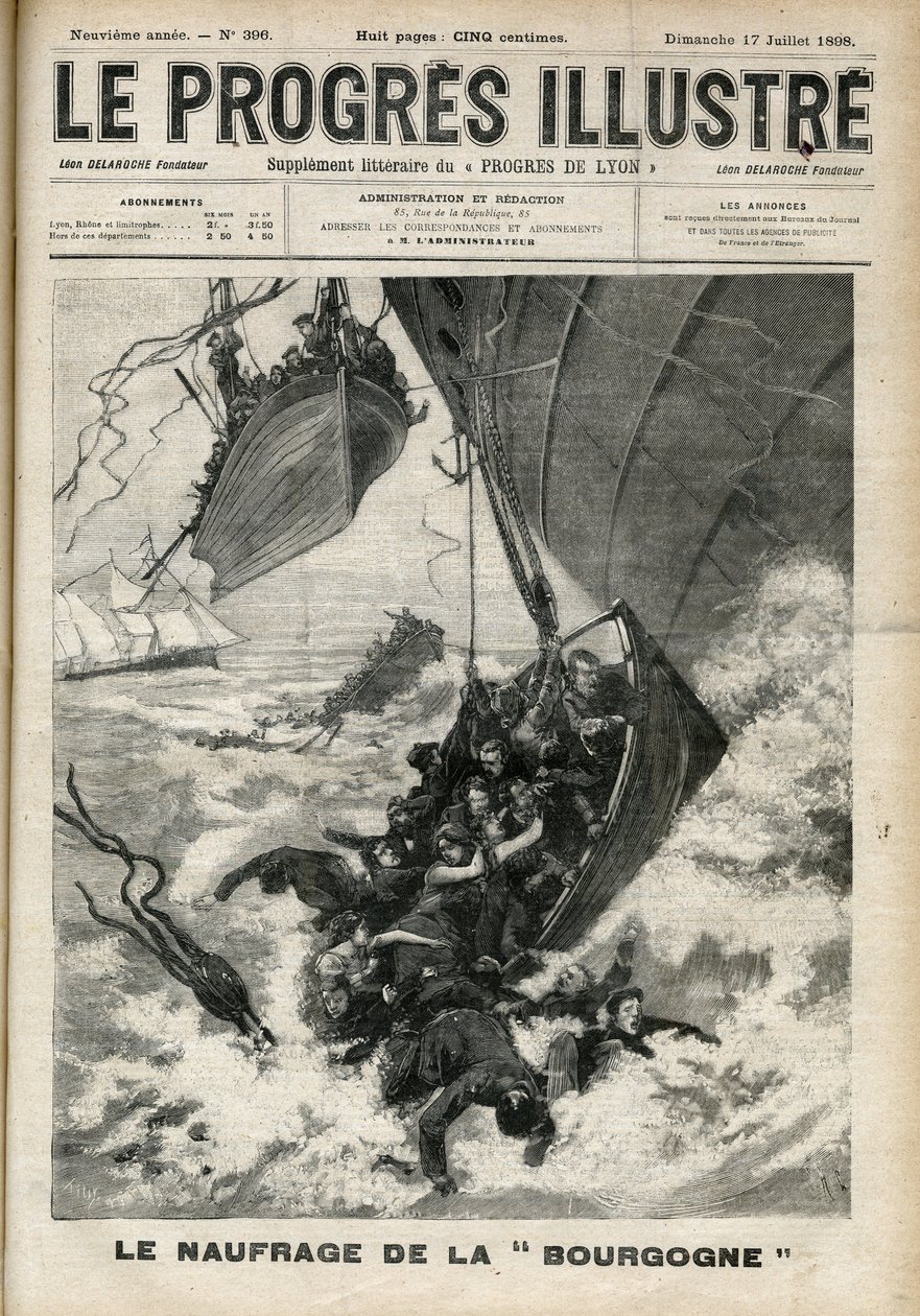 Le naufrage du transatlantique La Bourgogne. Gravure dans "Le progrès illustre" de juillet 1898. - Unknown artist