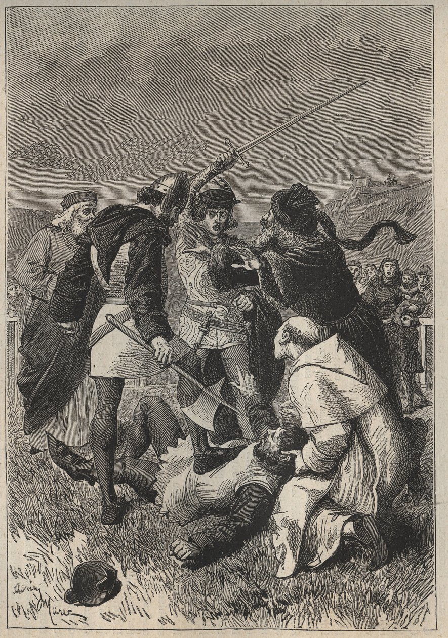 La calomnie épargne par Rothsay - illustration du 19ème siècle pour le roman historique « La Jolie Fille de Perth ou la Saint-Valentin » de Walter Scott (1771-1832) - Unknown artist