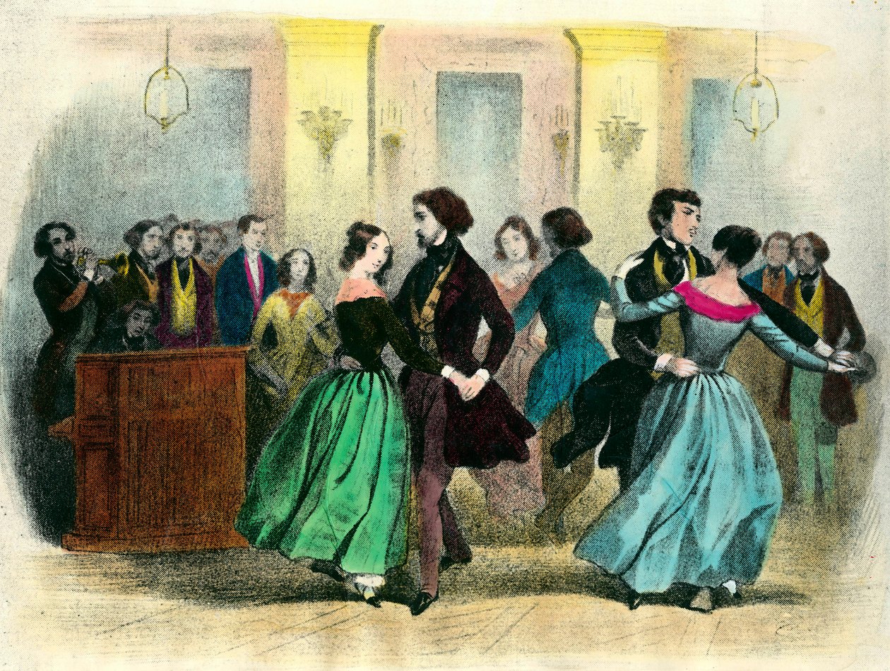 La valse : un bal dans la classe moyenne. Lithographie du 19ème siècle - Unknown artist