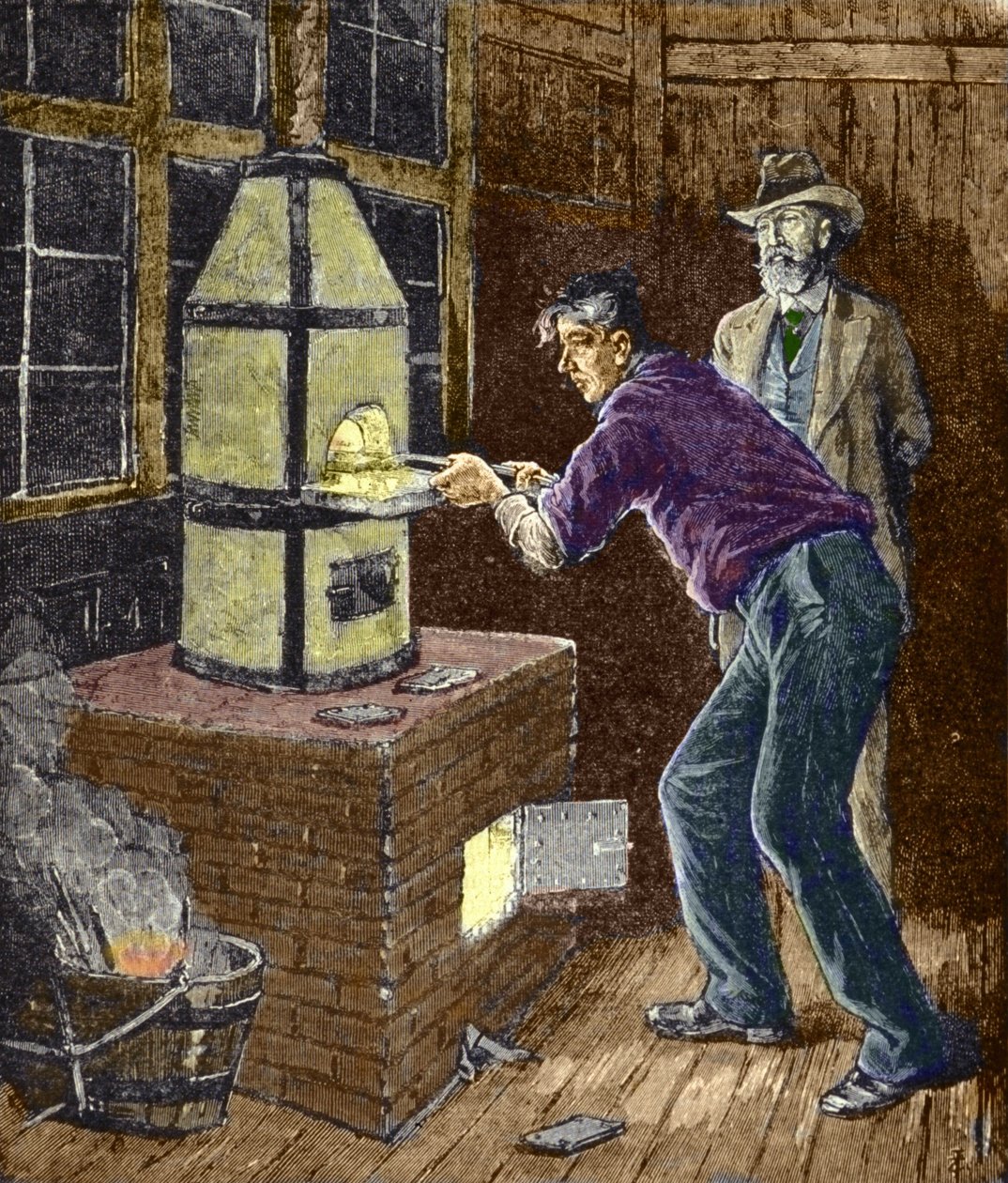 Thomas Edison expérimente autour de 1879 avec du papier carbone pour la lampe à incandescence. - Unknown artist
