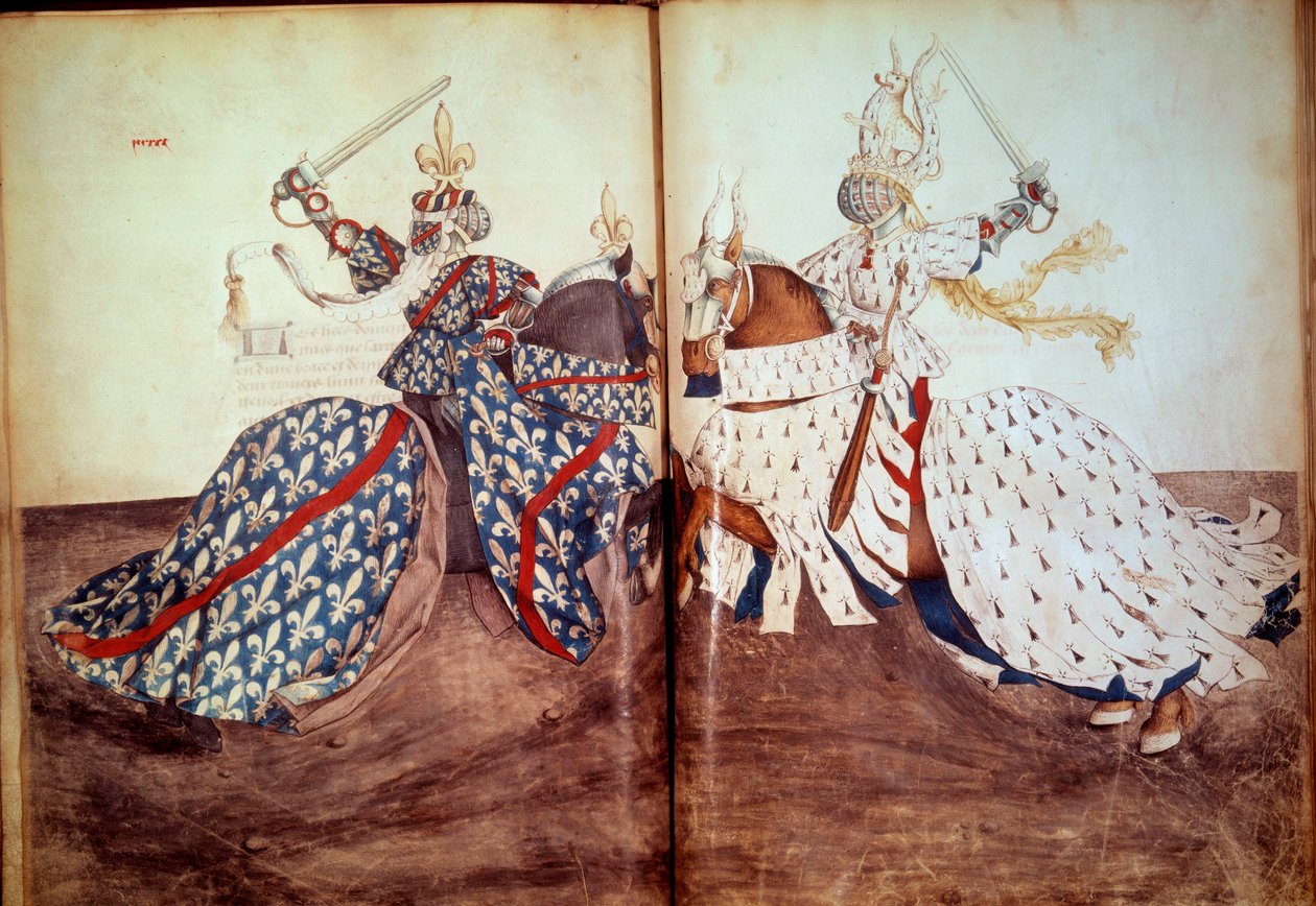 Tournoi : Jeu du seigneur appelant et du seigneur défendant (duc de Bretagne et duc de Bourbon face à face) - Unknown artist