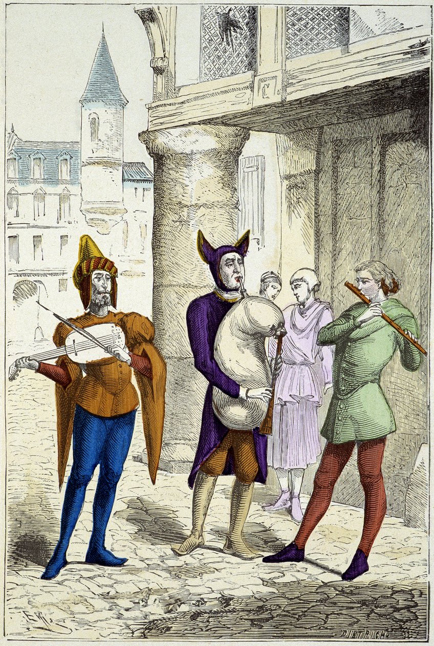 Musiciens itinérants au 15ème siècle - dans «Costumes de Paris à travers les siècles» - Unknown artist