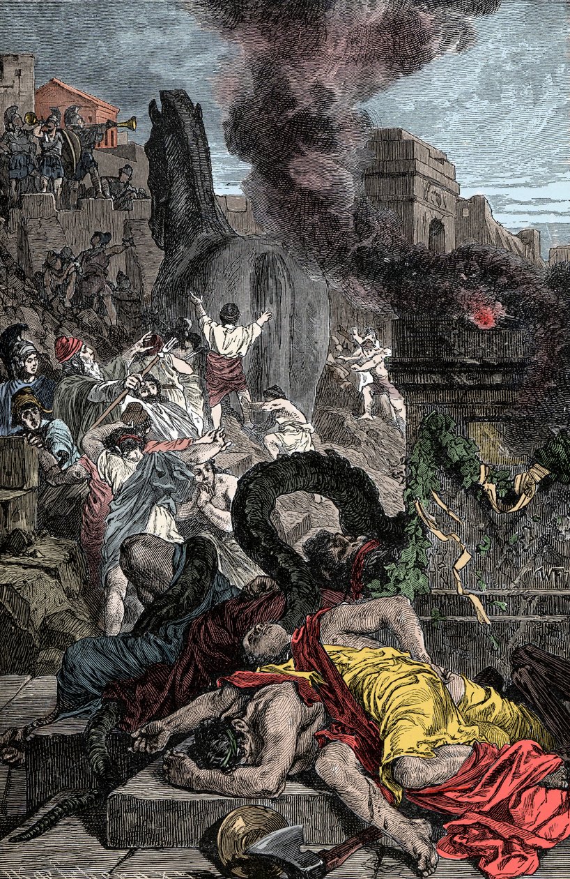Cheval de Troie - Guerre de Troie : le cheval de bois entre dans la ville fortifiée - Unknown artist