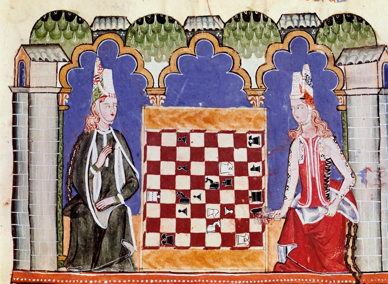 Deux femmes jouant aux échecs (miniature) - Unknown artist