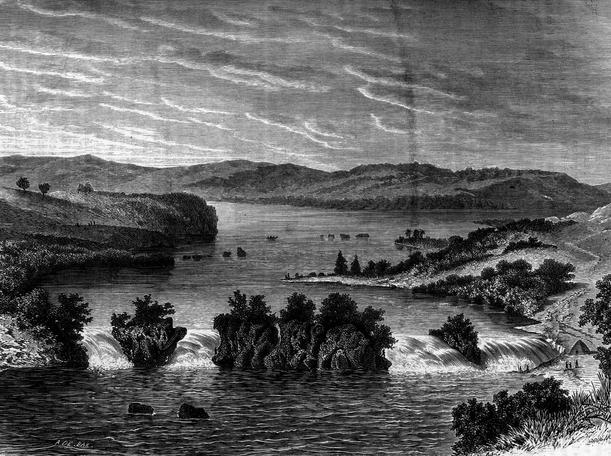 Vue du lac Victoria, Afrique. Gravure dans « Le Journal de la jeunesse » - Unknown artist
