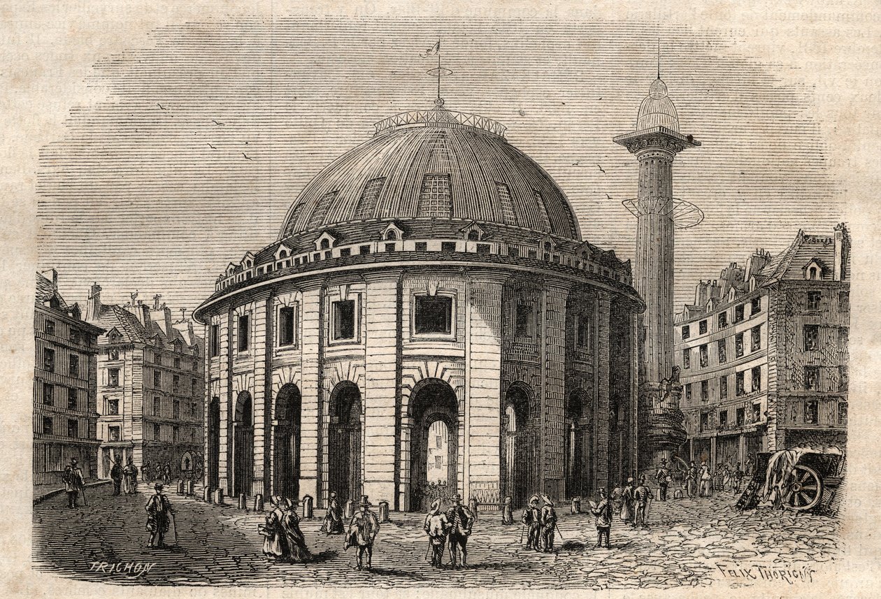 Vue de la halle au blé à Paris et de la colonne Médicis (gravure début XIXe siècle) - Unknown artist