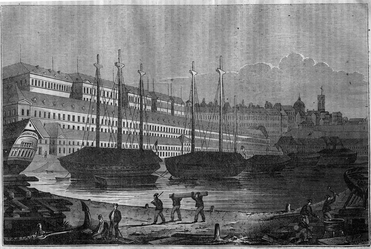 Vue des Corderies, du Bagne et de la tour de Saint-Louis à Brest. Dans « Le magasin pittoresque » 1835 - Unknown artist