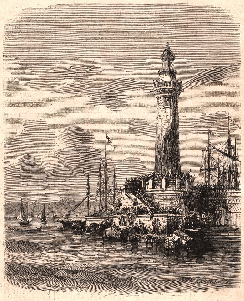 Vue du phare de la Pointe de Joliette à Marseille au XIXe siècle - Unknown