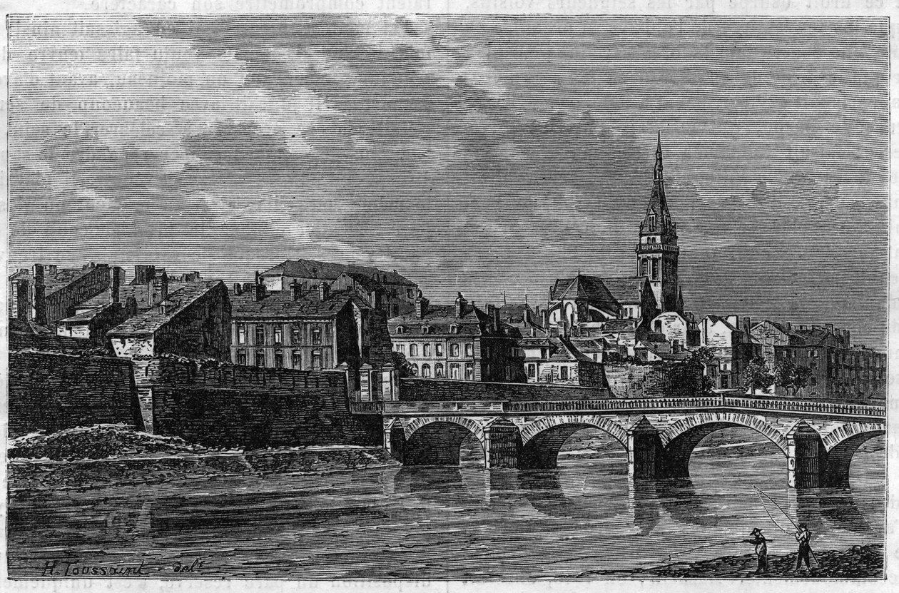 Vue de la ville de Mézières à la fin du XIXe siècle. Gravure dans « le journal de la Jeunesse » de 1888. - Unknown artist