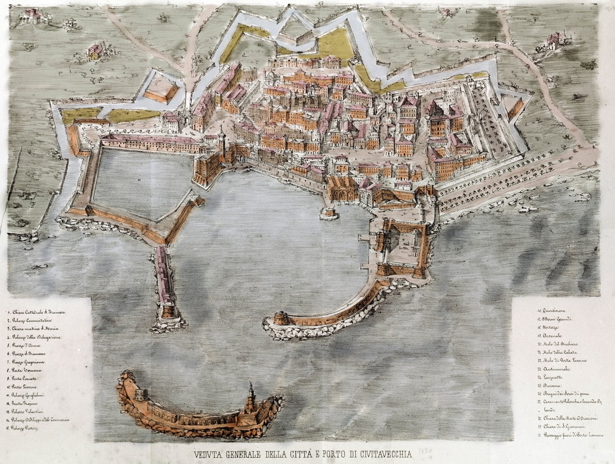 Vue du port de Civitavecchia près de Rome. 19ème siècle - Unknown artist
