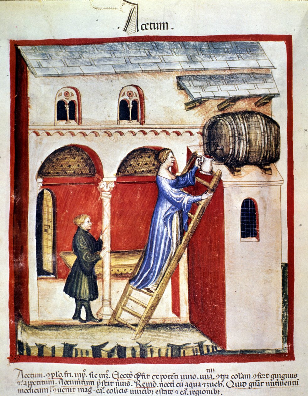 Production de vinaigre. Enluminure du « Tacuinum sanitatis ». - Unknown artist