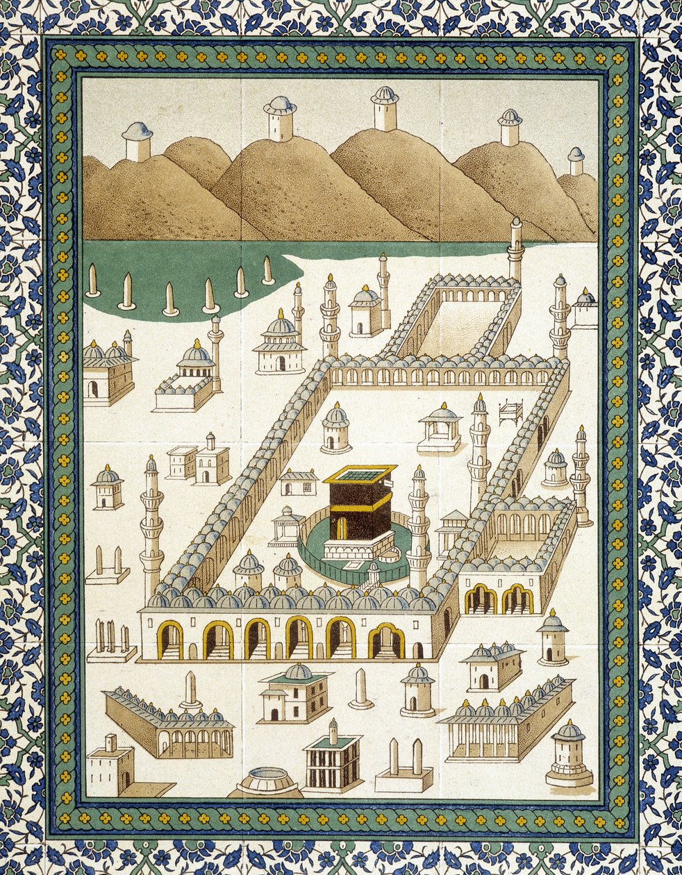 Faïences murales : panneau représentant la Kasbah (casbah) et ses environs (La Mecque) - dans "L