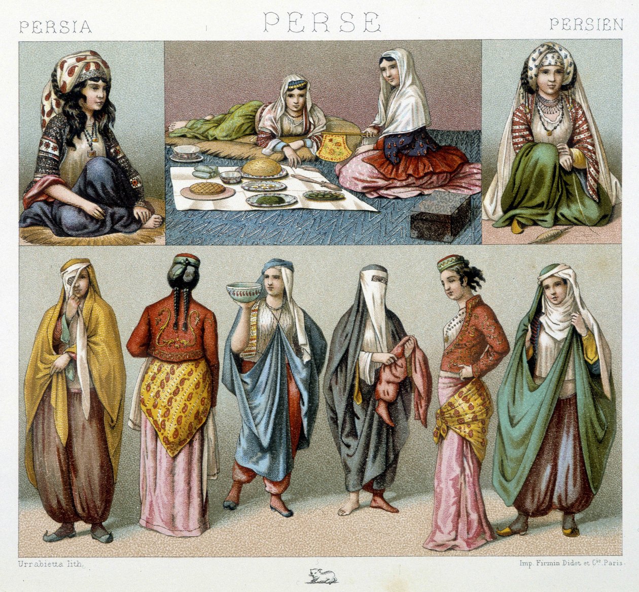 Repas de femmes et costumes féminins en Perse - dans « Le costume historique » par Racinet - Unknown artist