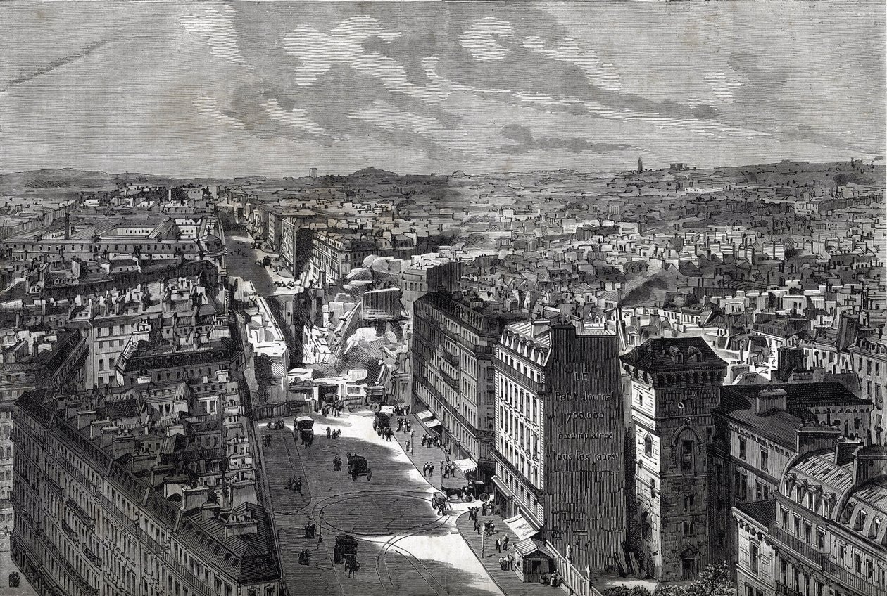 Les grands travaux de Haussmann - Transformations de Paris sous le Second Empire, Paris Haussmannien (Boulevard, travaux haussmanniens) - Le percement de la rue Étienne Marcel- de la rue Turbigo à la Place des Victoires - gravure dans « Le journal illustré - Unknown artist