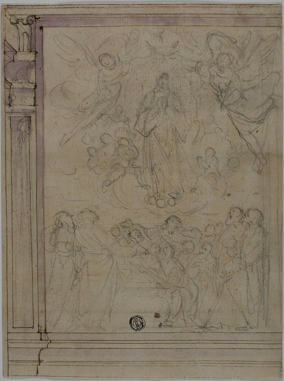 Assomption de la Vierge (recto) ; Esquisses de détails architecturaux (verso) - Unknown Florentine