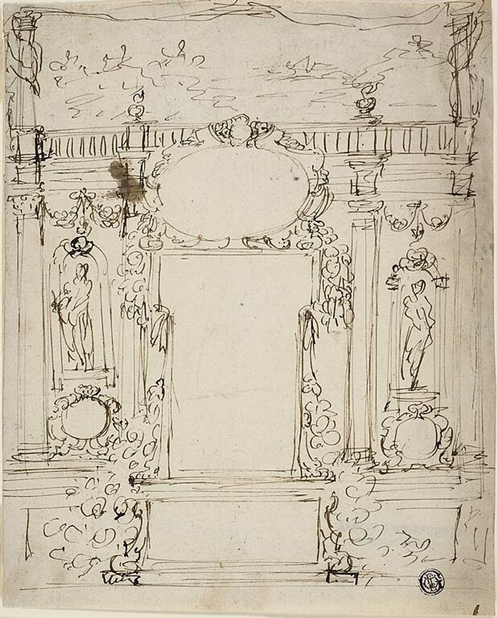 Miroir avec cartouche - Unknown Italian