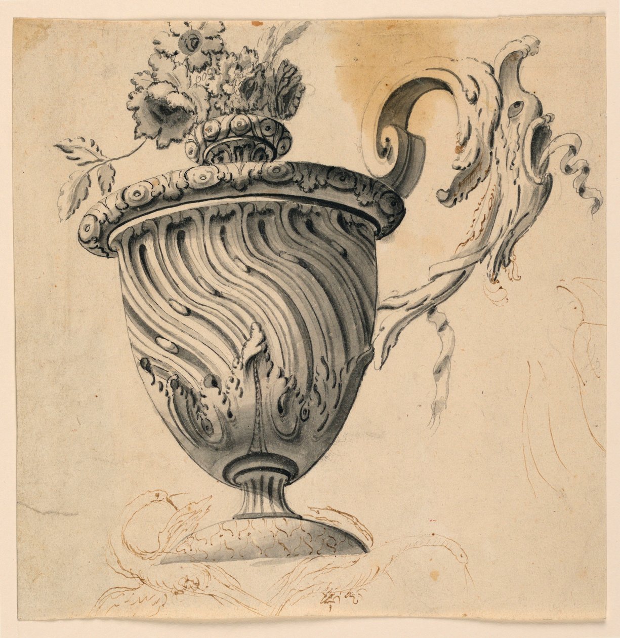 Dessin, peinture au plafond et vase à fleurs, vers 1725-50 - Unknown artistUnknown artist