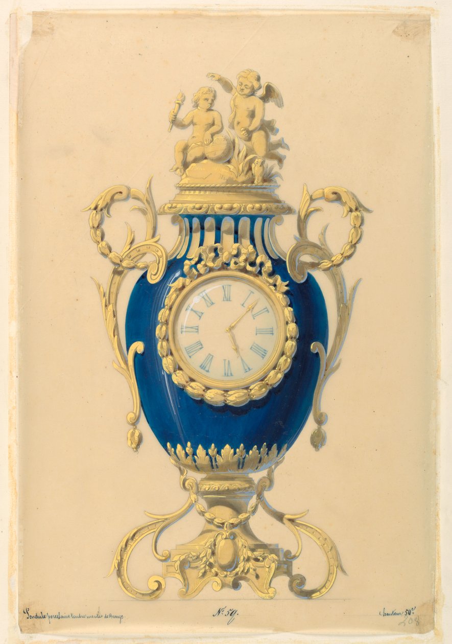 Dessin, horloge placée dans une porcelaine, vers 1855 - Unknown artistUnknown artist