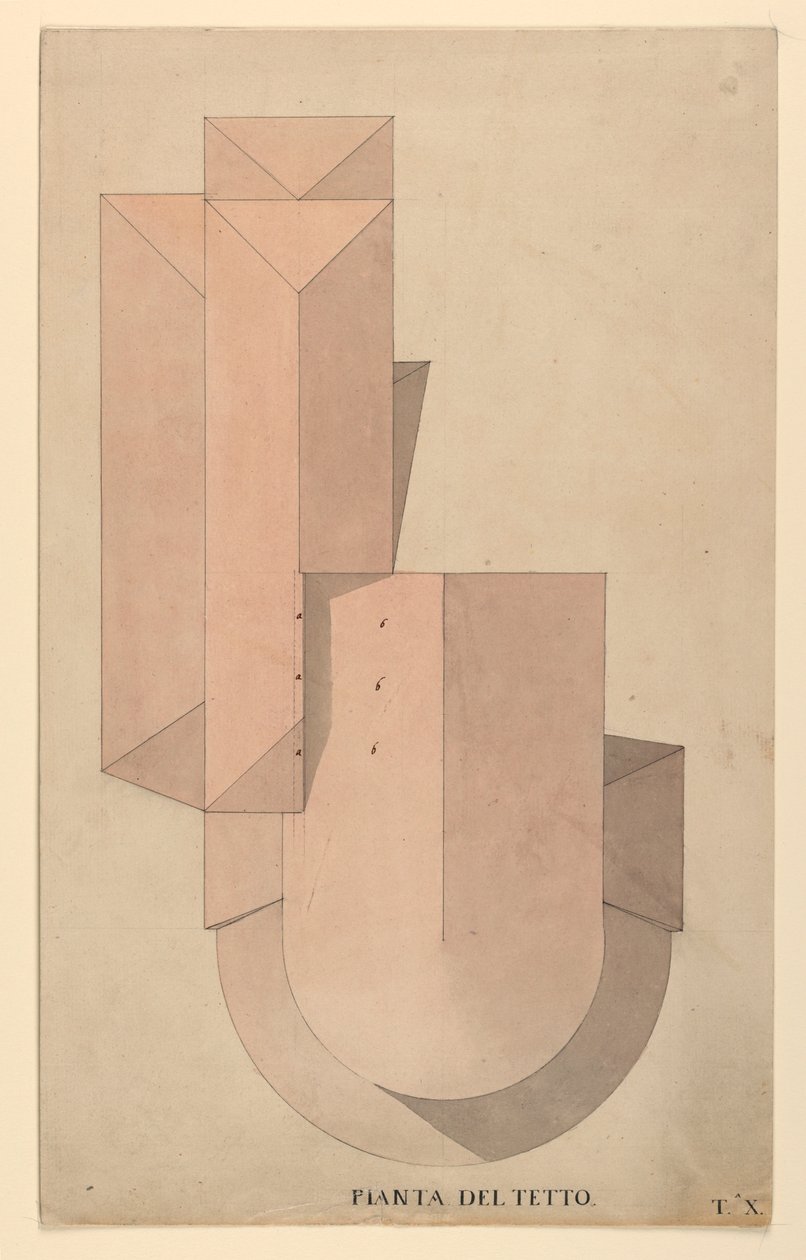Dessin, projet de concours pour La Fenice, Venise : Plan du toit, 1788 - Unknown artistUnknown artist