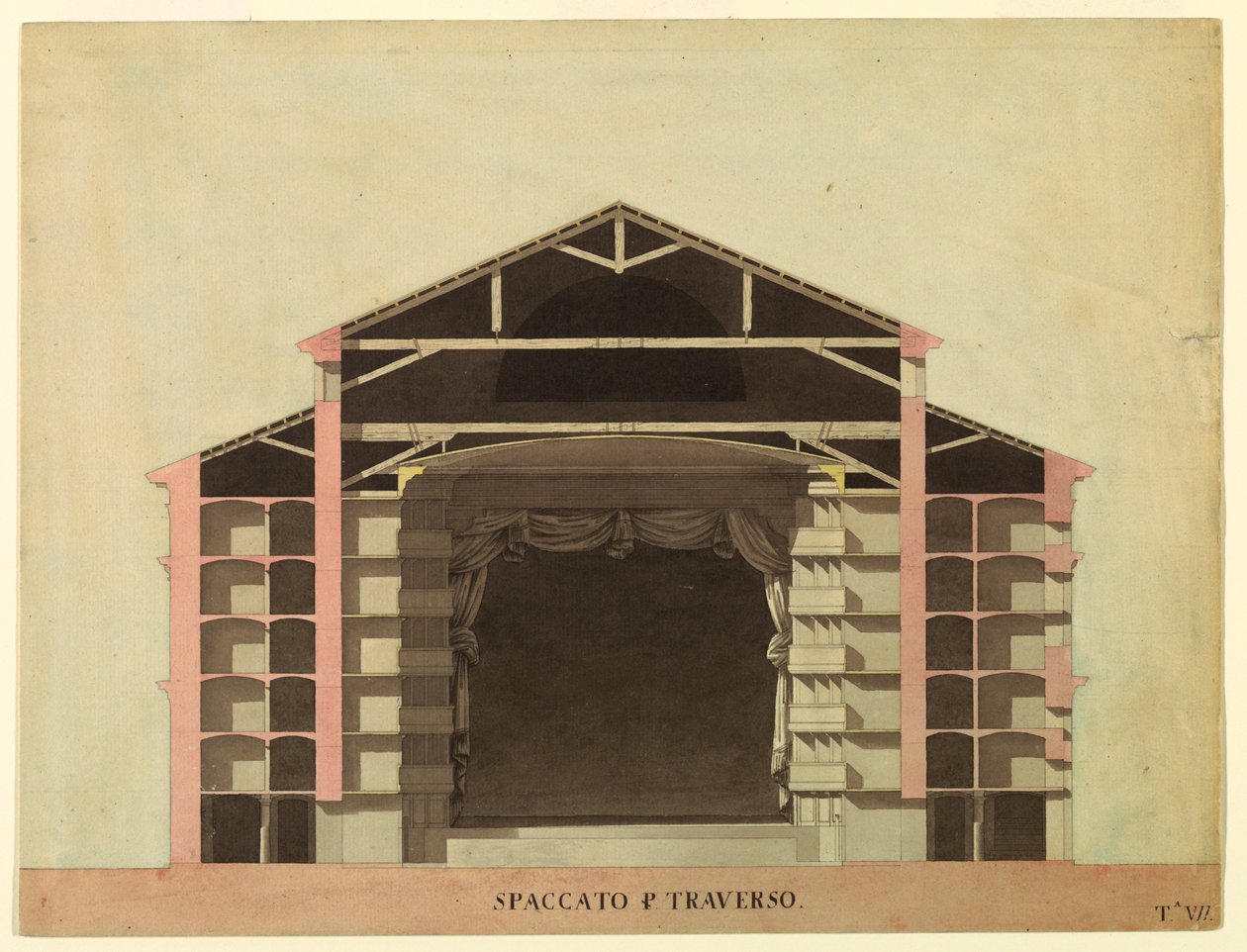 Dessin, projet de concours pour La Fenice, Venise : Coupe transversale, 1788 - Unknown artistUnknown artist