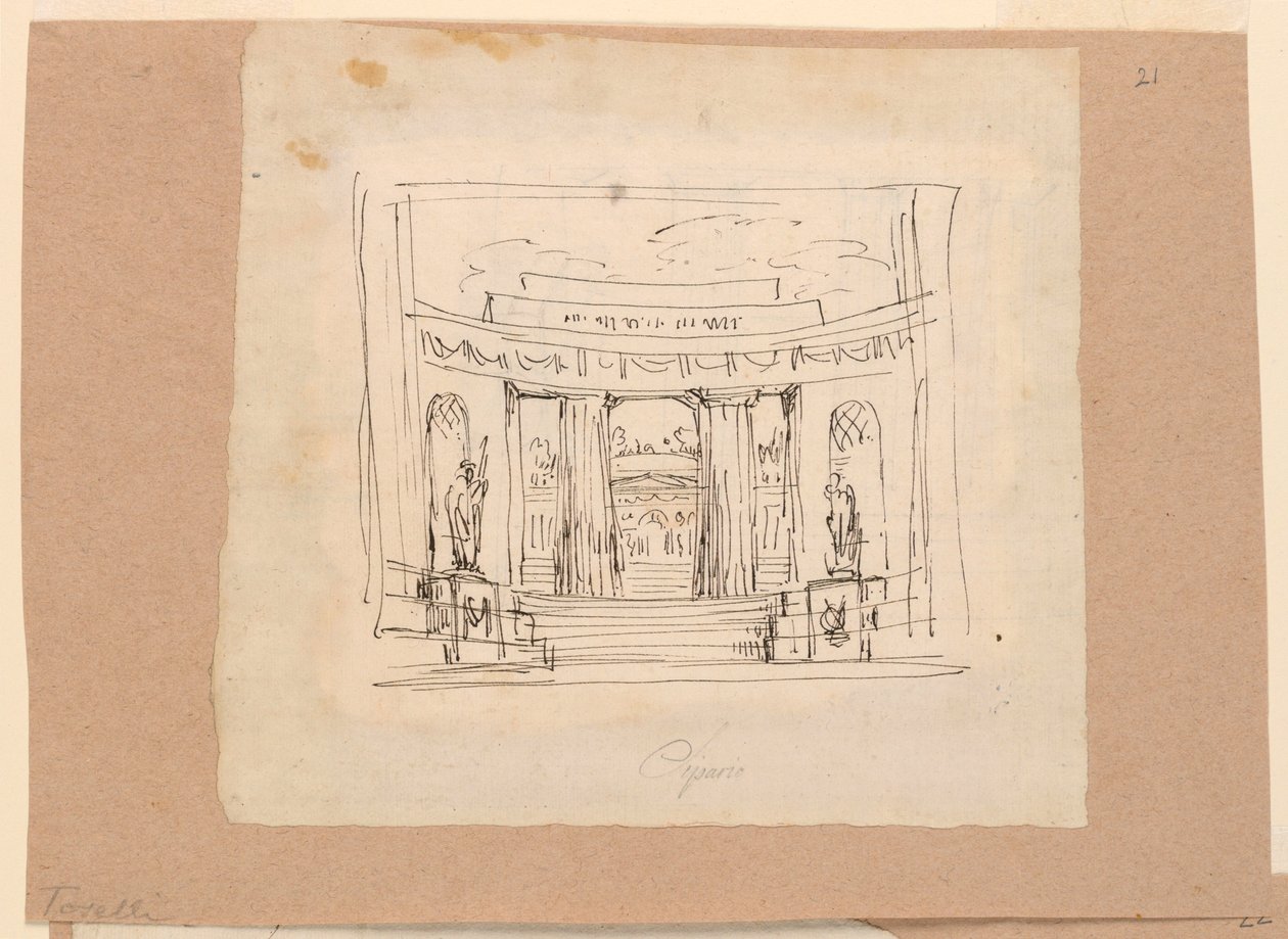 Dessin, conception de rideau, passerelle de courbure Architecture ancienne, début du 19e siècle - Unknown artistUnknown artist