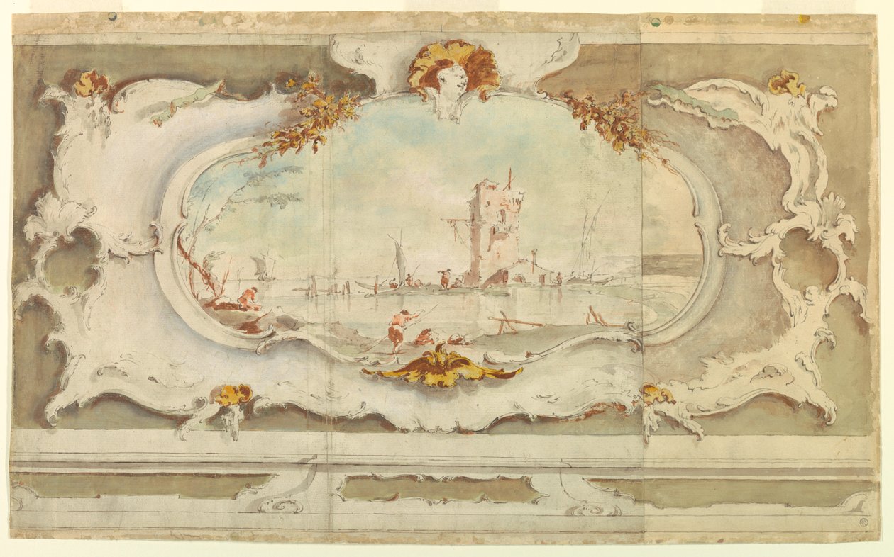 Dessin, cartouche décoratif avec un paysage, vers 1770 - Unknown artistUnknown artist