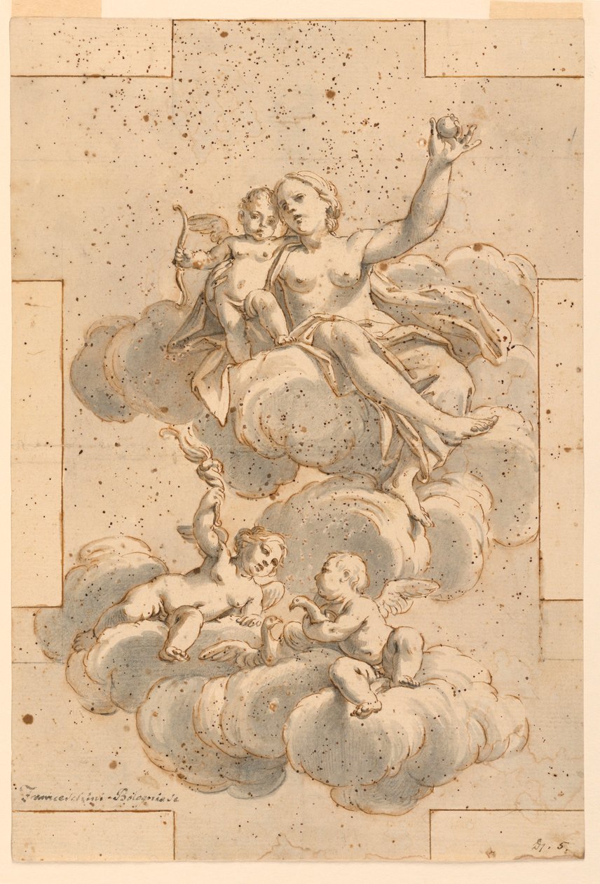 Dessin, projet pour une peinture de plafond, Vénus, Cupidon et Putti, 1700-29 - Unknown artistUnknown artist