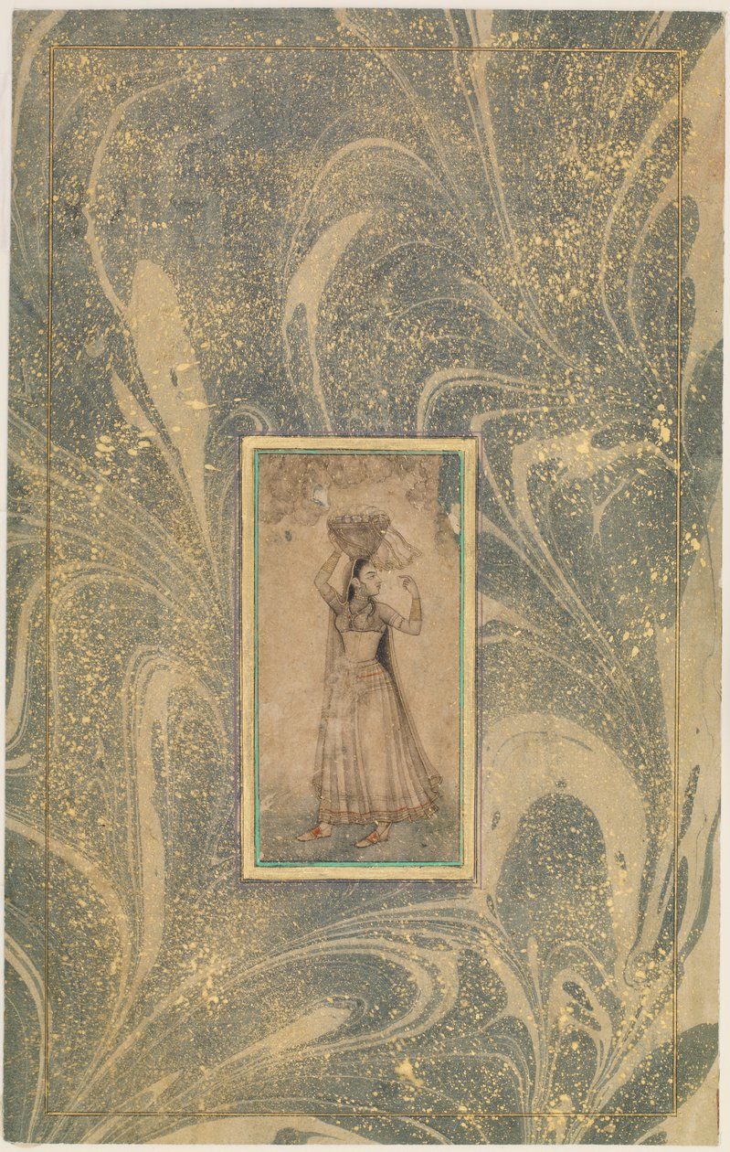 Une fille portant un panier sur la tête - Unknown artist