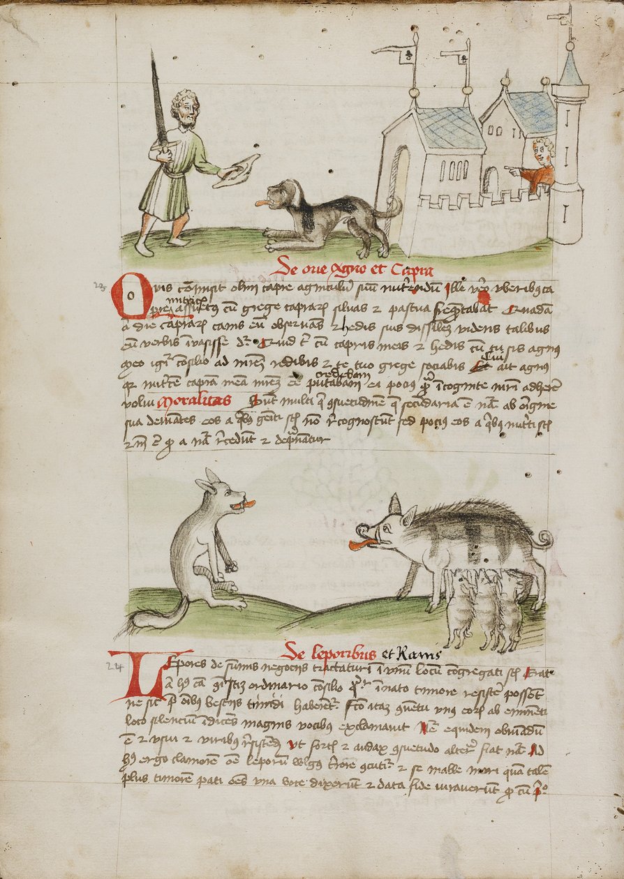 Un homme avec une épée et un chien avec un os ; Un loup et un cochon - Unknown artist