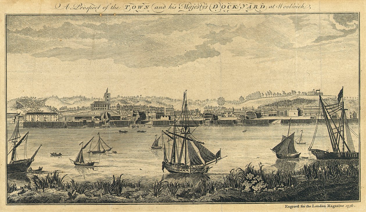 Vue de la ville et du chantier naval de Sa Majesté à Woolwich - Unknown artist