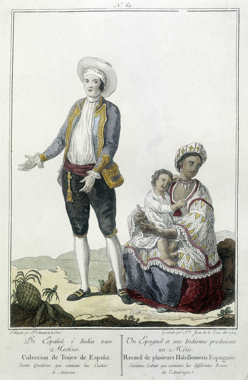 Un Espagnol et une Indienne donnent naissance à un Métis - gravure - Unknown artist