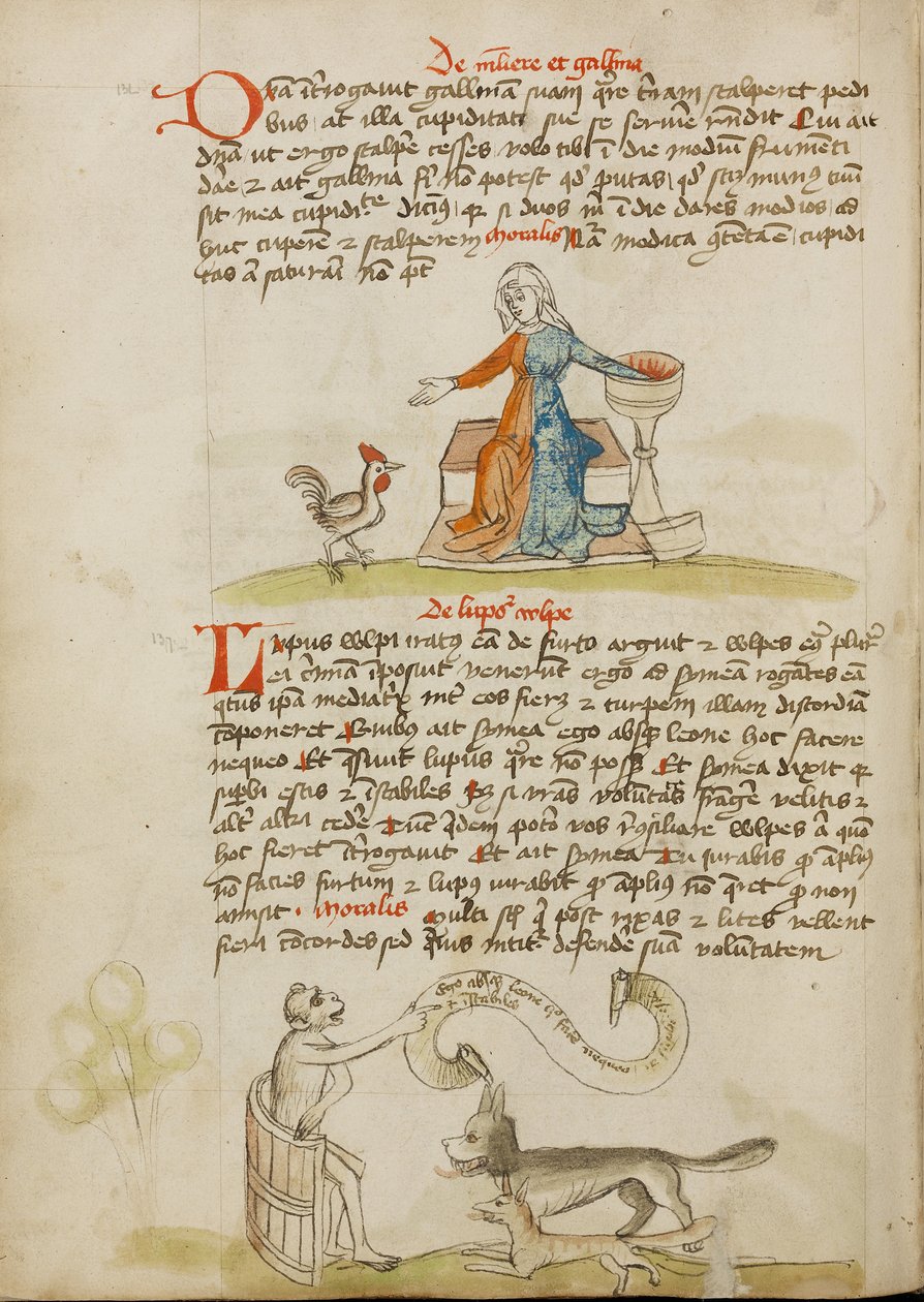 Une femme avec un vase et une poule ; un singe instruisant un renard et un loup - Unknown artist