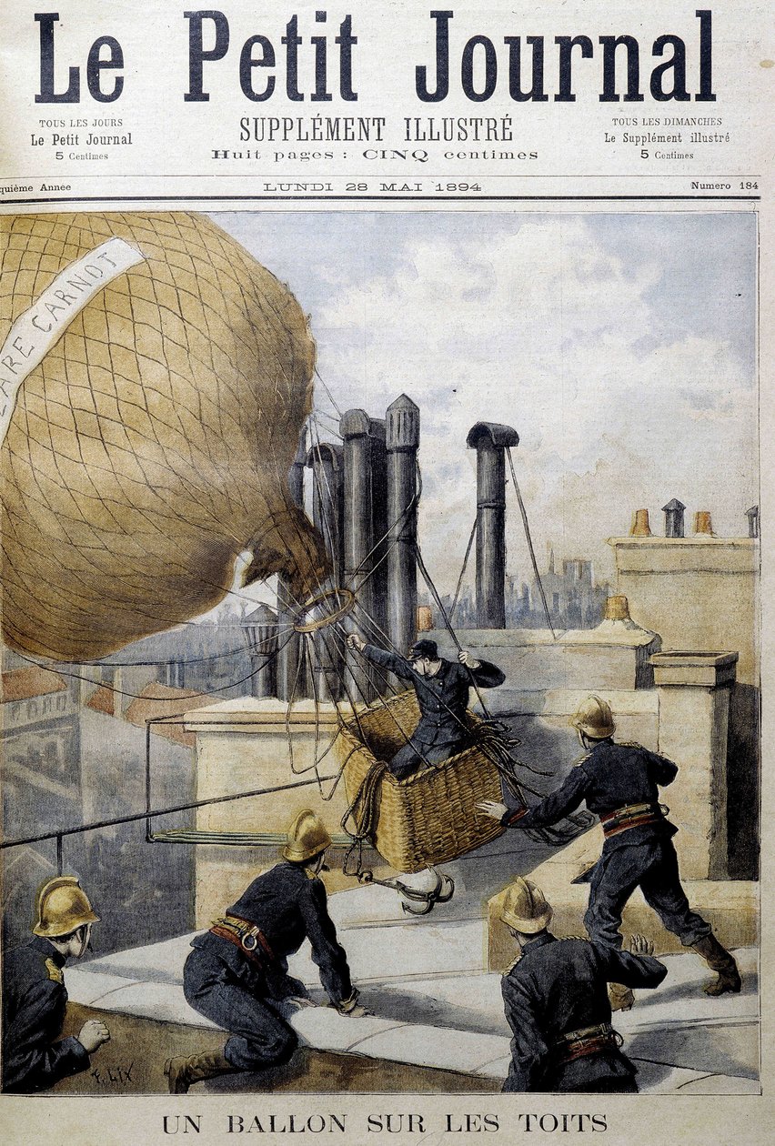 Un ballon sur les toits : sauvetage par les pompiers - dans « Le Petit Journal » - Unknown artist