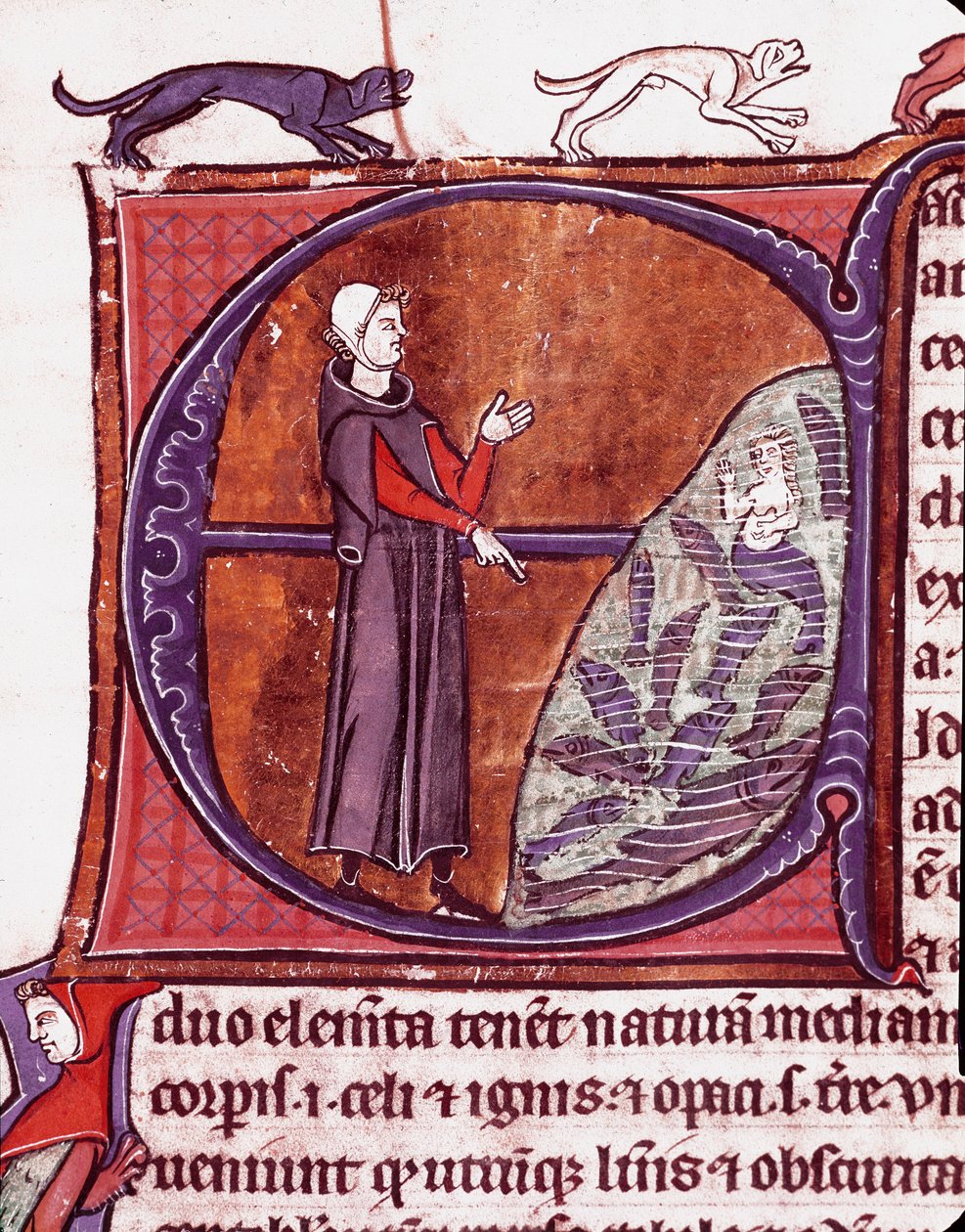 Un moine devant un étang, une sirène représentée parmi les poissons - Unknown artist